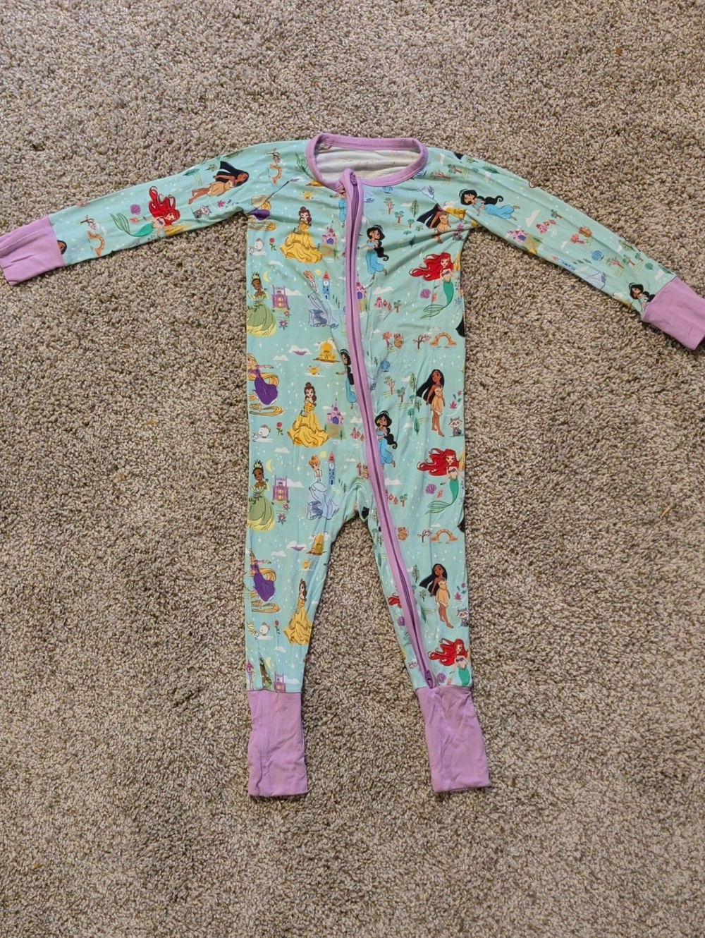 Little Sleepies Disney Princess Footed One-Piece Pajama with Purple Trim